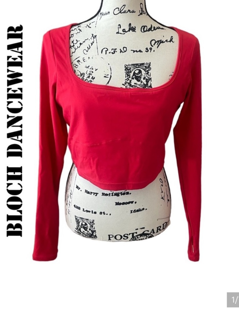 BLOCH ADULT DANCEWEAR TOP THUMBHOLES XL RED CHERRY